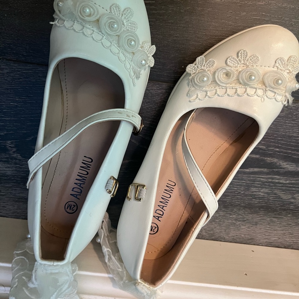 Cream Suede Flats with Floral Embellishments